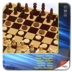 CAYRO Juegos De Mesa-Ajedrez y Damas en Caja de Metal