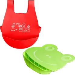 Babero y Mantel de silicona Rojo y Verde*MS