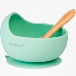 SARO Vajillas Infantiles-Bol con cuchara silicona Menta