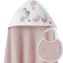 INTERBABY Capas De Baño Para Bebés-Capa baño + babero Bicicleta Jirafa Blanco/ Rosa