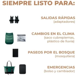 KINDERKRAFT Cochecitos De 3 Piezas-Cochecito 3 piezas Prime 2 Isize Green