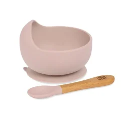 INTERBABY Vajillas Infantiles-Cuenco silicona c/ cuchara Rosa