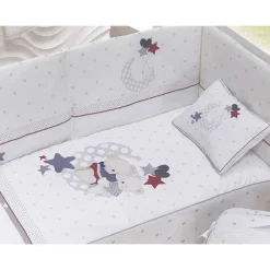 INTERBABY Ropa De Cuna-Edredón + Protector + Cojín Amorosos Gris