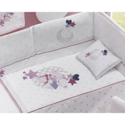 INTERBABY Ropa De Cuna-Edredón + Protector + Cojín Amorosos Rosa
