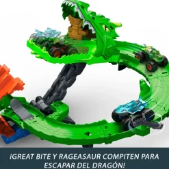 MATTEL Vehículos, Trenes Y Parkings-Hot Wheels Monster Trucks Destrucción Dragón de Sharks vs. Dinos.