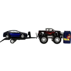 DRIM DISCOUNT Vehículos, Trenes Y Parkings-Jeep de Juguete con Remolque y Coche Negro y Azul
