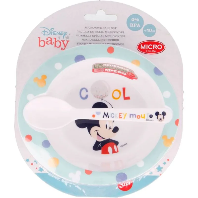 STOR Vajillas Infantiles-Mickey Mouse Pack Plato + Cuchara Micro