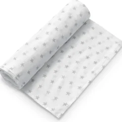 INTERBABY Ropa De Cuna-Muselina 120*120 bambu Stars Blanco/ Gris