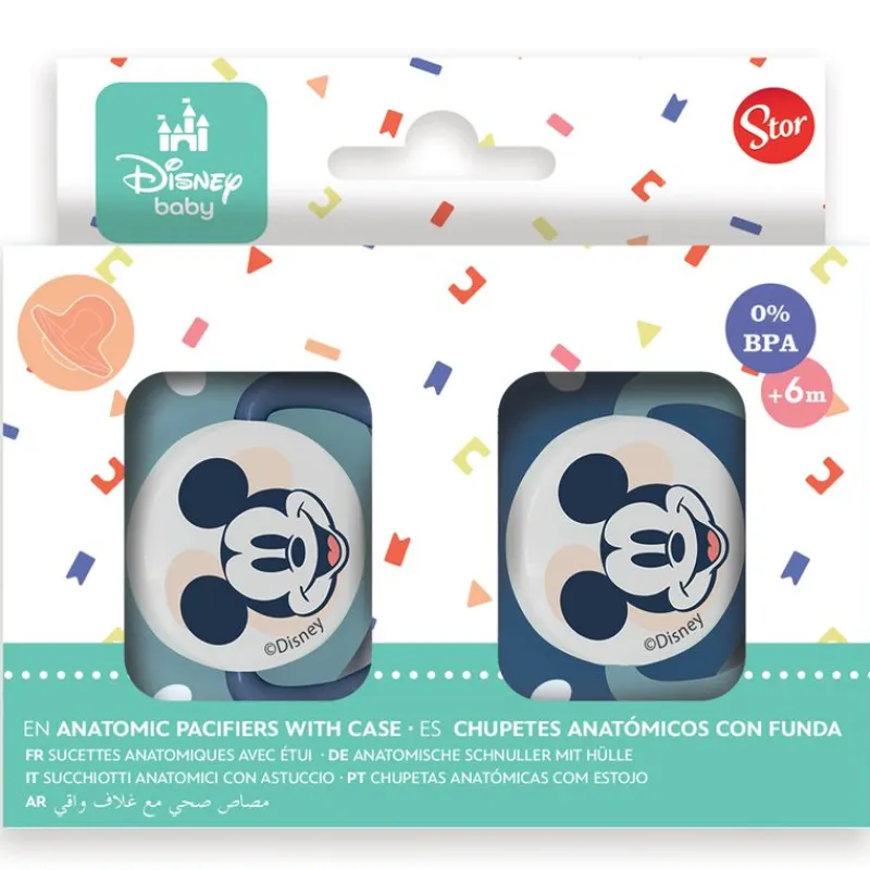 STOR Chupetes Y Dentición-Pack de 2 chupetes +6M con funda Mickey