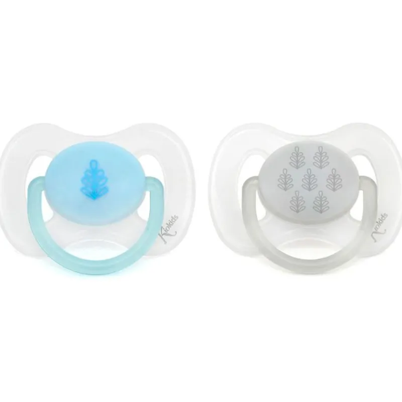 KIOKIDS Chupetes Y Dentición-Pack de 2 chupetes ortodónticos Azul y Gris 6-18 meses