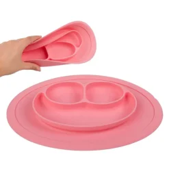 KIOKIDS Vajillas Infantiles-Plato silicona antivuelco Rosa