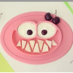 KIOKIDS Vajillas Infantiles-Plato silicona antivuelco Rosa