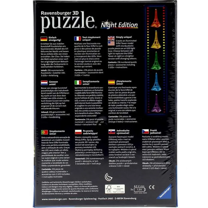 RAVENSBURGER Puzzles Y Construcciones-Puzzle Torre Eiffel Night 3D