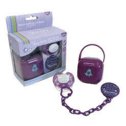 PLANET BABY Sonajeros-Set de Regalo Chupete 3 Piezas Monster Lila