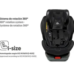INTERBABY Sillas Con Isofix De 40 A 150 Cm (0 A 12 Años)-Silla coche Giratoria Aruna de 40 a 150 cm Negra + Regalo