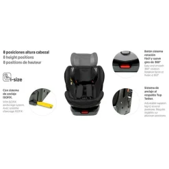INTERBABY Sillas Con Isofix De 40 A 150 Cm (0 A 12 Años)-Silla coche Giratoria Aruna de 40 a 150 cm Negra + Regalo