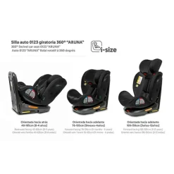 INTERBABY Sillas Con Isofix De 40 A 150 Cm (0 A 12 Años)-Silla coche Giratoria Aruna de 40 a 150 cm Negra + Regalo