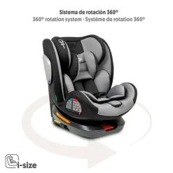 INTERBABY Sillas Con Isofix De 40 A 150 Cm (0 A 12 Años)-Silla coche Giratoria Aruna de 40 a 150cm Gris + Regalo