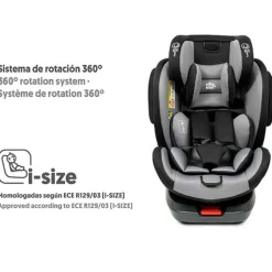 INTERBABY Sillas Con Isofix De 40 A 150 Cm (0 A 12 Años)-Silla coche Giratoria Aruna de 40 a 150cm Gris + Regalo