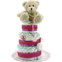 Tarta de pañales de tres pisos Osito con accesorio Rosa*EXCLUSIVO DRIM Online