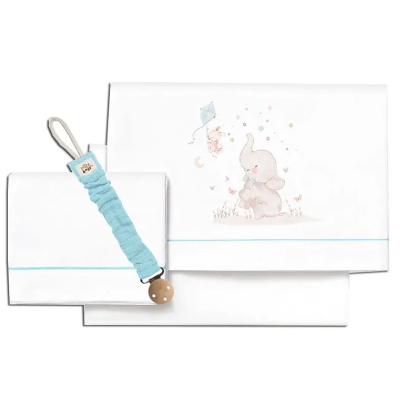 Triptico Sábanas cuna de 120*60 Elefante Bco/Az*INTERBABY Sale