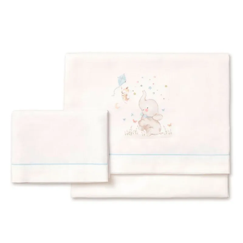 Triptico Sábanas cuna de 120*60 Elefante Bco/Az*INTERBABY Sale