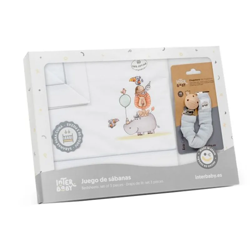 INTERBABY Ropa De Cuna-Triptico Sábanas cuna de 120*60 Rino Broche