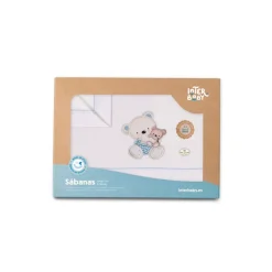 INTERBABY Ropa De Cuna-Triptico Sábanas cuna de 120*60 Osito Bco/Az